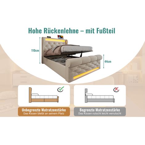 Modernes Polsterbett 90x200 cm mit LED, Samtbezug in Beige (1/5)