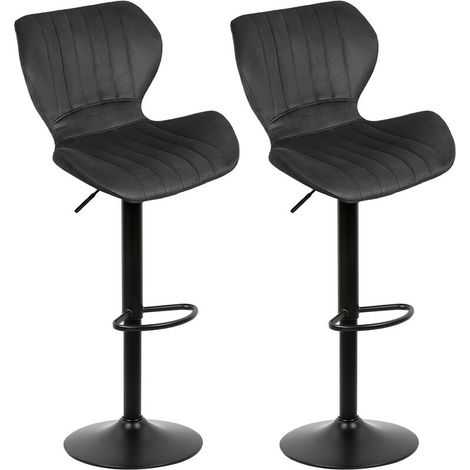 Tabourets de Bar, Lot de 2 chaises Haute, Siège pour Cuisine rétro, avec Structure métal, revêtement Velours, Repose-Pieds, Hauteur réglable (1/5)