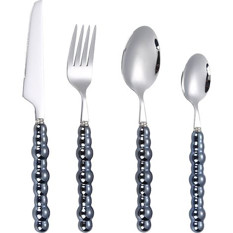 Set De Couverts En Acier Inoxydable - 4 Pièces Dont Cuillère À Dessert Saladier Couteau À Steak Fourchette À Thé - Pour Usage Maison Et Événements (1/5)