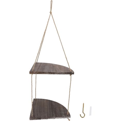 Étagère d'angle double couche en forme d'éventail sans perçage, étagère d'angle suspendue en corde de chanvre, étagère de rangement pour salon et chambre (1/5)