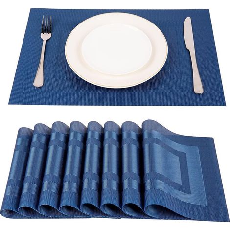 Sets de table en PVC imperméables et antidérapants – Lot de 8, bleus, isolants thermiques et lavables (1/5)