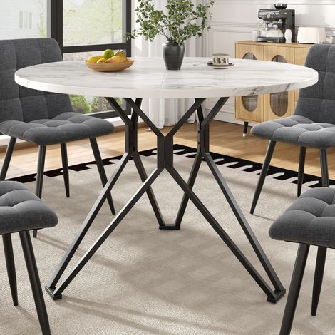 Mesa de comedor redonda 100 x 100 x 76 cm, MDF efecto mármol, patas metálicas negras, 60 kg DESVIAE (1/5)
