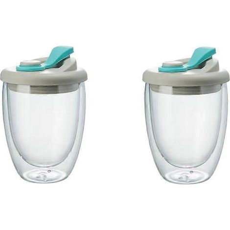 Double paroi verre eau tasse anti fuite couvercle isotherme transparent mug à café pour lait thé Juice Drinkware bleu (1/5)