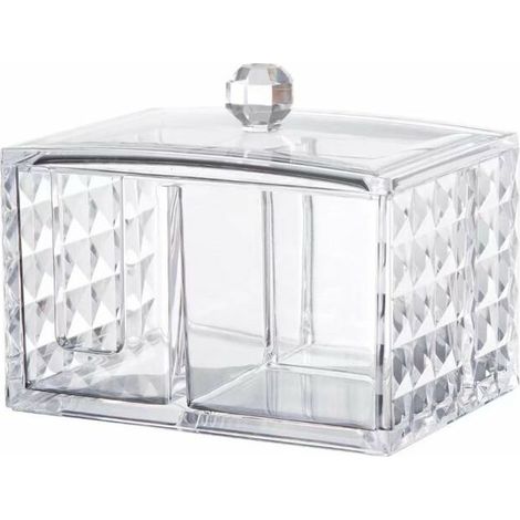 royaluxe - Boite Rangement Coton Maquillage Boite pour Coton Pad Organiseur Swab Support Acrylique Cosmétique Boîte de Rangement avec Couvercle, Cube, (1/5)