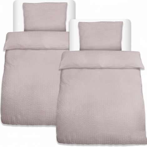 4tlg Seersucker Bettwäsche 155x220cm Kopfkissen  80x80cm Taupe