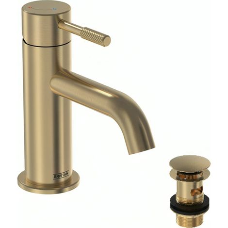 Bristan Molida Eco Start Basin Mixer Tap with Clicker Waste - Brushed Brass