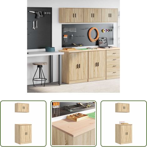 vidaXL Outils de bricolage - Armoires de garage 2 pcs chêne sonoma bois d'ingénierie (1/5)