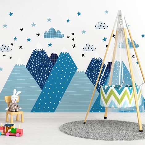 Stickers muraux enfants - Décoration chambre bébé - Autocollant Sticker mural géant enfant montagnes scandinaves PIERKA - 40x60cm (1/5)