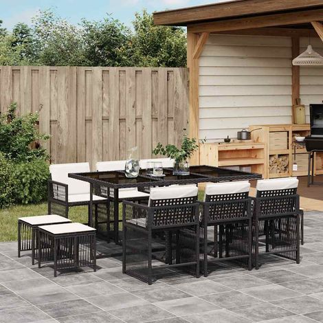 11-tlg. Garten-Essgruppe mit Kissen Schwarz Poly Rattan (1/5)