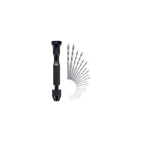 Trapano manuale - Mini trapano manuale in alluminio con 25 punte elicoidali - Utensile rotante per foratura artigianale - Crezuo