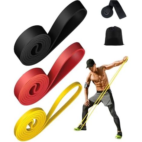 Bandes de résistance [Lot de 3] Bandes de résistance longues pour hommes et femmes avec 3 niveaux de résistance différents, idéales pour l'entraînement physique.