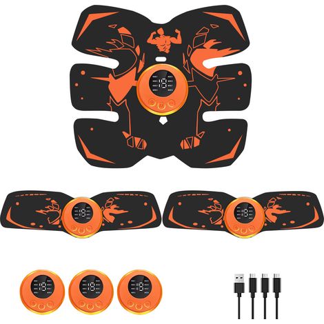 Elettrostimolatore muscolare, elettrostimolazione con cintura addominale EMS, 8 modalità e 19 intensità, stimolatore muscolare, ricaricabile tramite USB, per addominali/braccia/gambe