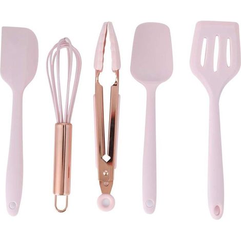 Lot de 5 mini ustensiles de pâtisserie en silicone, petite spatule incluses. Adaptés aux gâteaux, cupcakes et fudge, compatible contact alimentaire (1/5)