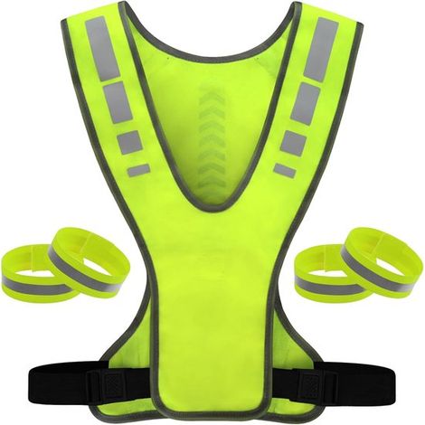 Gilet de sécurité - Haute visibilité - Comporte 4 bandes réfléchissantes - Léger - Convient pour la course à pied, le cyclisme et la marche au crépuscule. (1/5)