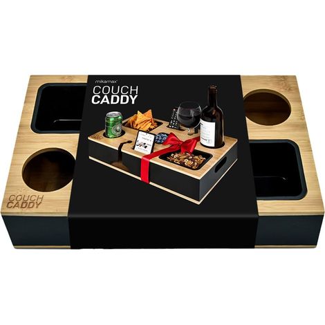 Table de Canapé Noire - Organisateur d’Accoudoir Design - Porte-Boissons, Snacks et Télécommande - Plateau d’Appoint pour Salon (1/5)