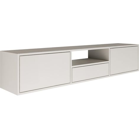 Selsey FRAMME – mueble TV suspendido con tres puertas y un estante – blanco – 150 cm