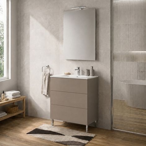 Mobile bagno a terra 60 cm tortora tre cassetti push-pull con lavabo Tierra (1/5)