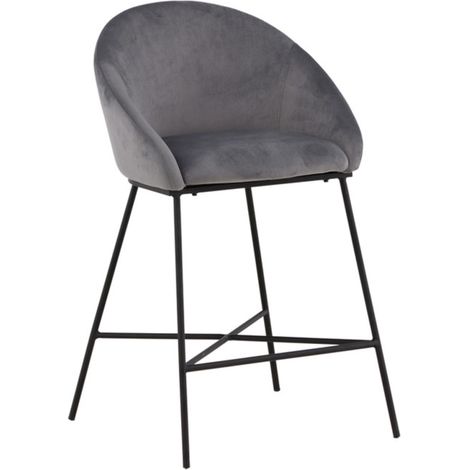 Chaise de Bar en Velours "Alton" 97cm Gris Foncé (1/5)