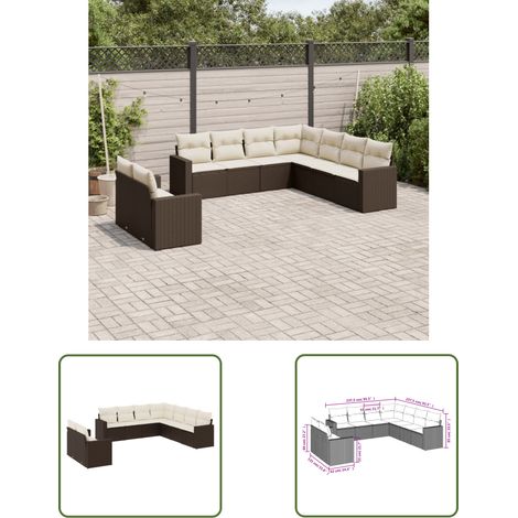 The Living Store 9-tlg. Garten-Sofagarnitur mit Kissen Braun Poly Rattan - Gartensofa - Polyethylen Outdoor Möbel - Gartenmöbel Set - Lounge Sofa - Rattan Gartenmöbel (1/3)