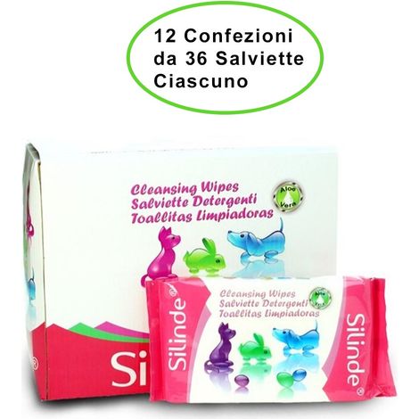 Silinde salviettine per cani e gatti detergenti igienizzanti al talco 12 confezioni da 36 salviette