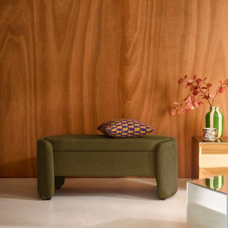 Banc coffre. bout de lit contemporain tissu kaki. L 110 x P 42 x H 45cm - Kalo