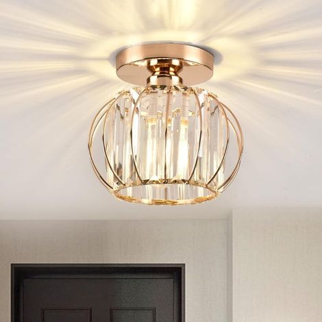 Lustre en cristal doré compact, suspension semi-encastrée pour plafond bas, salle à manger, cuisine, chambre et entrée (1/4)