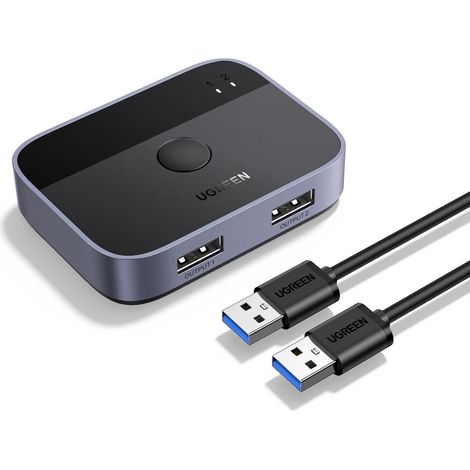 Switch USB 3.0 5Gbps Commutateur KVM Ports pour 2 PC Entrées 2 Sorties Aluminium pour Clavier Souris Disque Dur Externe Imprimante Scanner Câbles Inclus (1/5)