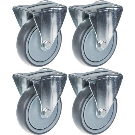 Rollen - 125 mm - Graue Gummi - Fest - Tragfähigkeit 520kg - Set von 4