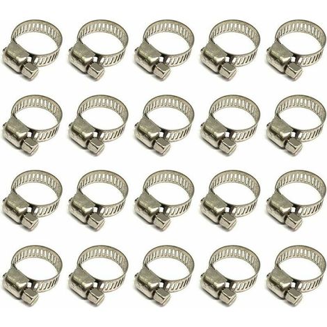 20 Pièces Collier De Serrage Tuyau, Collier De Serrage Tuyau Réglable 10-16mm, 304 Collier De Serrage Inox, Collier Serrage Métallique, Pour Tuyau, Home Gaz, Tuyau D'eau, Câble, Robinet, Etc z (1/5)