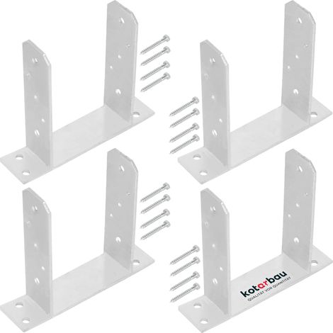 KOTARBAU® 4 Pièces Support Poteau Bois - à Visser - TT - Acier Galvanisé - 140 mm - Argent - Pied de Poteau - Fixation Robuste - Embase (1/5)
