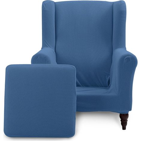 (Jeansblau) Ohrensesselbezug, rutschfester Sesselbezug aus Jacquard-Spandex-Stoff mit elastischem Boden, waschbarer Möbelschutz für Wohnzimmer, Hotel, Schlafzimmer (1/5)
