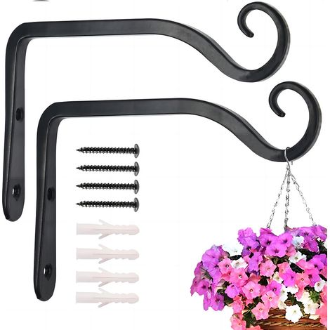 Crochets de Suspension Muraux Support de Panier Suspendu 2Pièces Crochets de Suspension en Métal de Jardin pour Pots de Fleurs lanternes mangeoire à Oiseaux Balcon de Jardin - Style 1 (1/5)