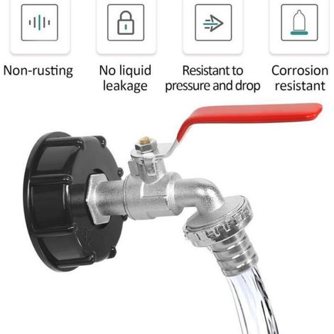 Vanne de vidange IBC - - 1/2" - Filetage 3/4" - Pour réservoir 1000 L - Connecteur rapide Ø int 15 mm / ext 32 mm (1/4)