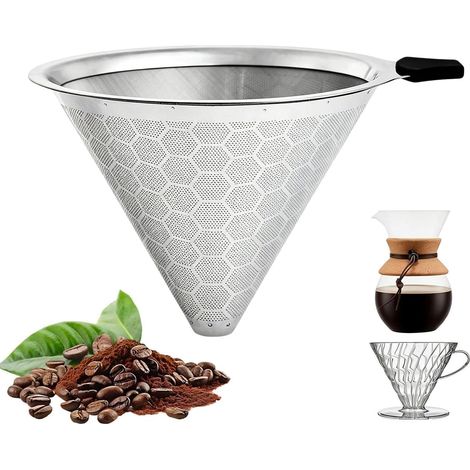 Filtre Café Réutilisable - 1 Pièce - Acier Inoxydable - Mailles Fines Anti-Fuite - Pour Maison Et Bureau - Taille Standard (1/5)