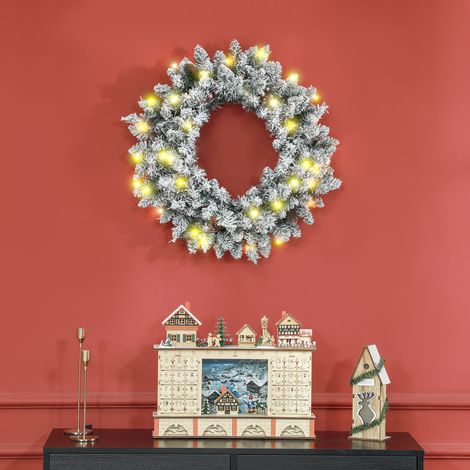 Couronne de Noël porte artificielle 60 CM avec pommes de pin et grappes de baies, lumières LED et minuterie vert (1/5)