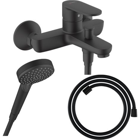 Pack mitigeur bain douche HANSGROHE Vernis Blend + Flexible Designflex + Pommeau HANSGROHE Vernis Blend 100 Vario noir mat