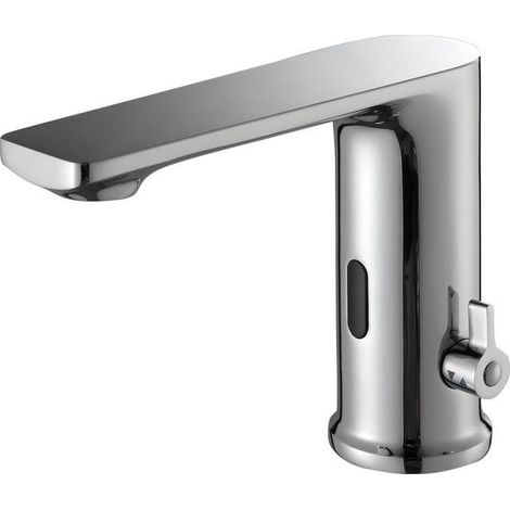 Robinet à capteur monté sur pont avec contrôle de température, 6 V DC (4xAA), chromé (1/3)