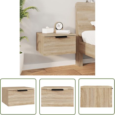 The Living Store Wand-Nachttisch Sonoma-Eiche 34x30x20 cm - Wandregal - Holznachtttisch - Wohnzimmer Deko - Nachttisch Mit Schubladen - Beistelltisch (1/5)