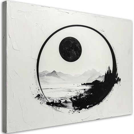 Cuadro en Lienzo, Abstracción de paisaje montañoso en blanco y negro, 60x40 (1/5)