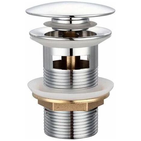 Universal waste fitting with overflow for washbasins & vanity units. Retractable waste valve. Click Clack tap. Chrome copper waste valve, silver washbasin plug, one piece. (1/4)