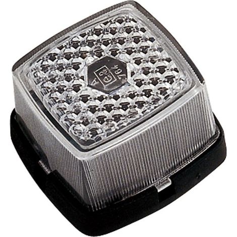 Feu de position 12V – Modèle à poser avec catadioptre – Dimensions 63 x 67 x 43 mm – Entraxe de fixation 30 mm – Ampoule fournie – Aj.Ba
