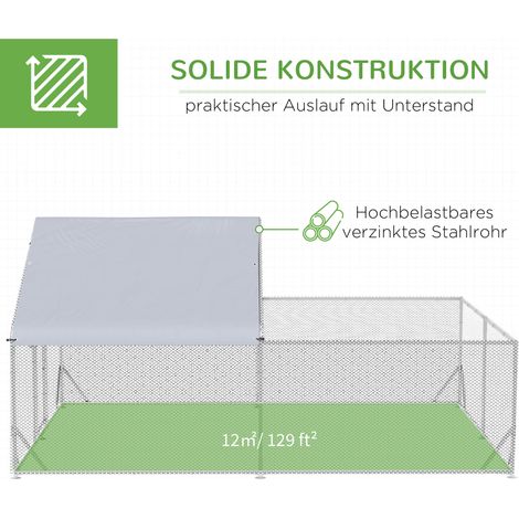 Poulailler pour poules naines, imperméable, accès piéton, treillis métallique, 400x300x195 cm, gris