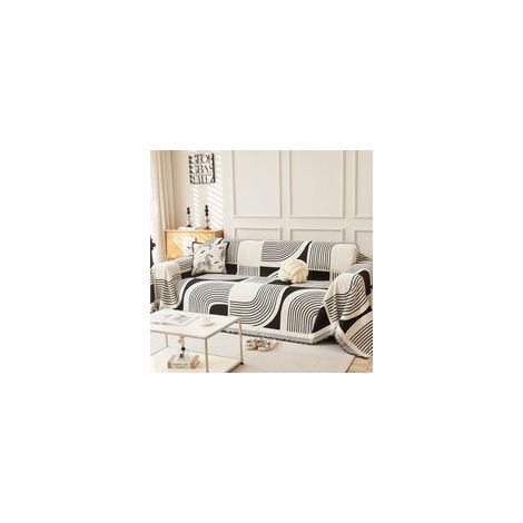 Housse de canapé chenille avec pampilles, housse de canapé bohème adaptée aux animaux domestiques, housse de canapé réversible pour canapé sectionnel en forme , causeuse M 180x260cm