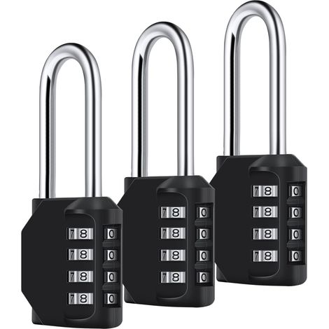 Cadenas à combinaison à anse longue, cadenas extérieur étanche à 4 chiffres, anse en acier plaqué, haute sécurité, convient aux clôtures, écoles et gymnases. (1/5)