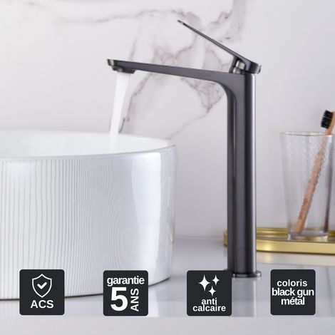 Robinet Mitigeur Lavabo Salle de Bain noir métal – Bec Haut Anti-Calcaire – Design Moderne - NAPOLES IMEX (1/5)