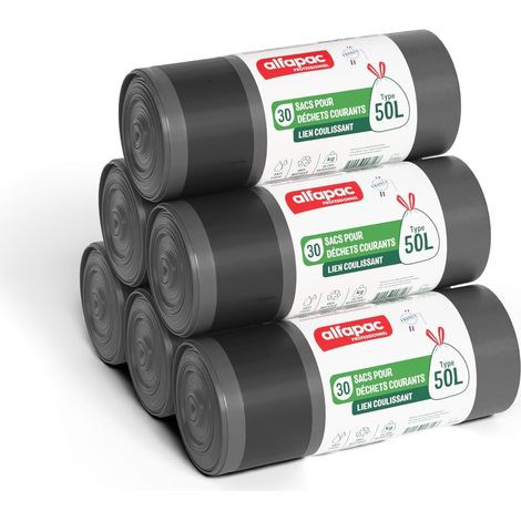 Carton de 390 sacs-poubelle à lien coulissant - 50L (1/5)