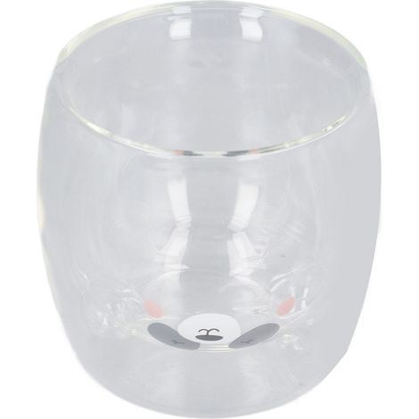 Mug mignon en verre à double paroi de 250 ml, résistant à la chaleur, motif ours souriant, idéal pour la maison, le bureau ou la bibliothèque. Cadeau parfait pour la maison ou le bureau. (1/5)