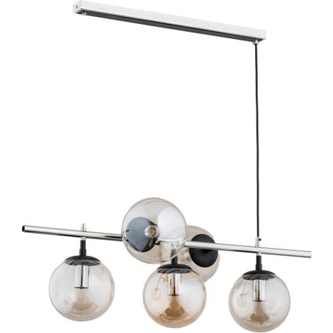 Alfa Ginger 5-Light Chrome & Smoked Glass Chandelier Pendant Ceiling Lamp, E14 Sockets, Dimmable, Adjustable Drop up to 75 cm, 75x40 cm, Modern Indoor Lighting IP20