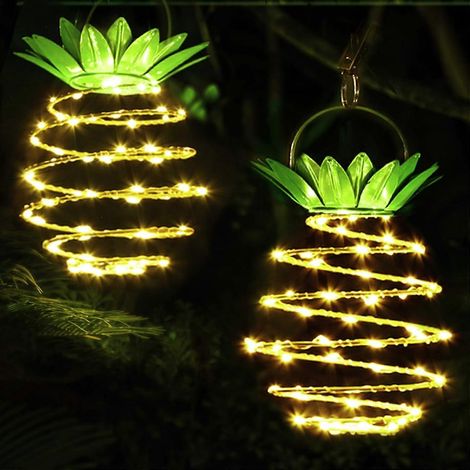 Lanternes solaires suspendues pour jardin, lot de 2, en métal, en forme d'ananas, décoratives et étanches pour porche, terrasse, cour, balcon et plantes. (1/5)