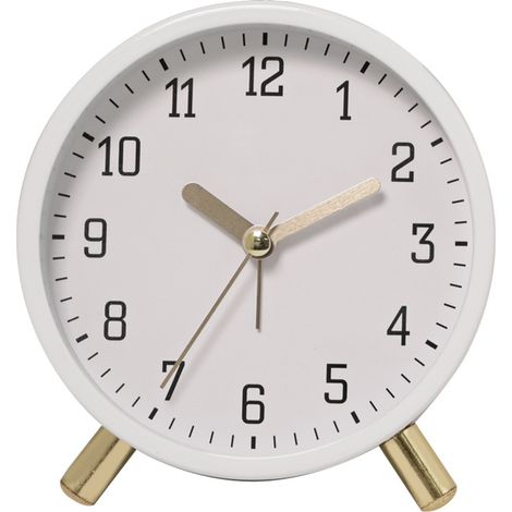 Wecker mit Hintergrundbeleuchtung, 4,5 Zoll, analog, nicht tickend, geräuschlos, kleine Schreibtischuhr mit arabischen Ziffern, Tischuhr (weiß)